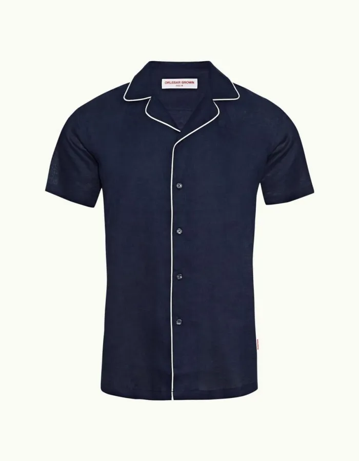 Men Orlebar Brown Shirts Hibbert Piping Navy