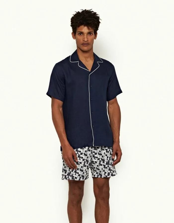 Men Orlebar Brown Shirts Hibbert Piping Navy