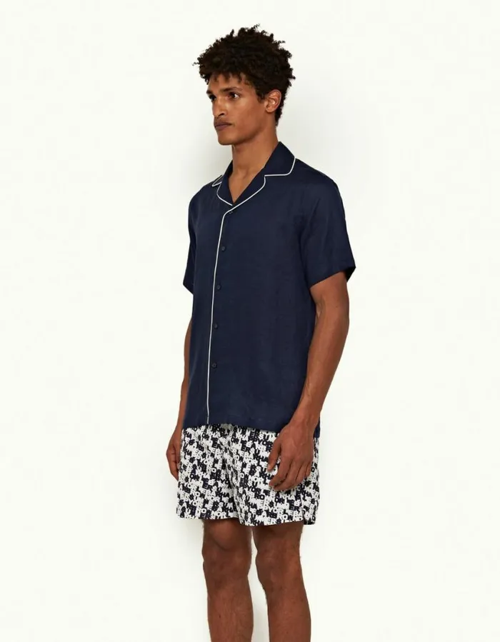Men Orlebar Brown Shirts Hibbert Piping Navy