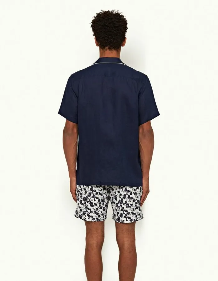 Men Orlebar Brown Shirts Hibbert Piping Navy