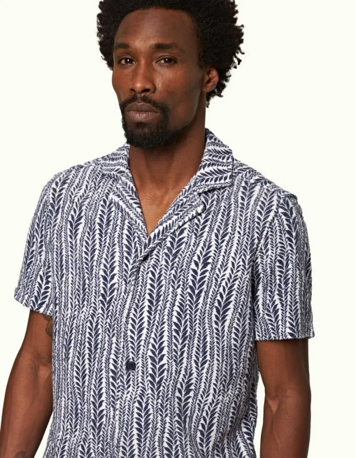 Men Orlebar Brown Shirts Howell Whitelagoon Blue