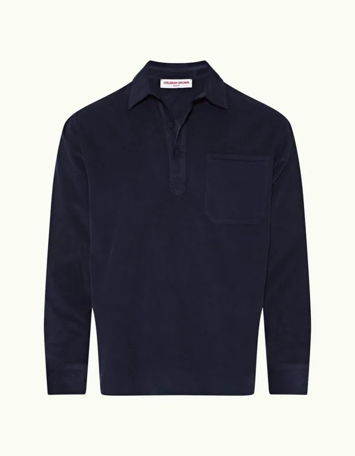 Men Orlebar Brown Shirts Shanklin Cord Midnight Navy