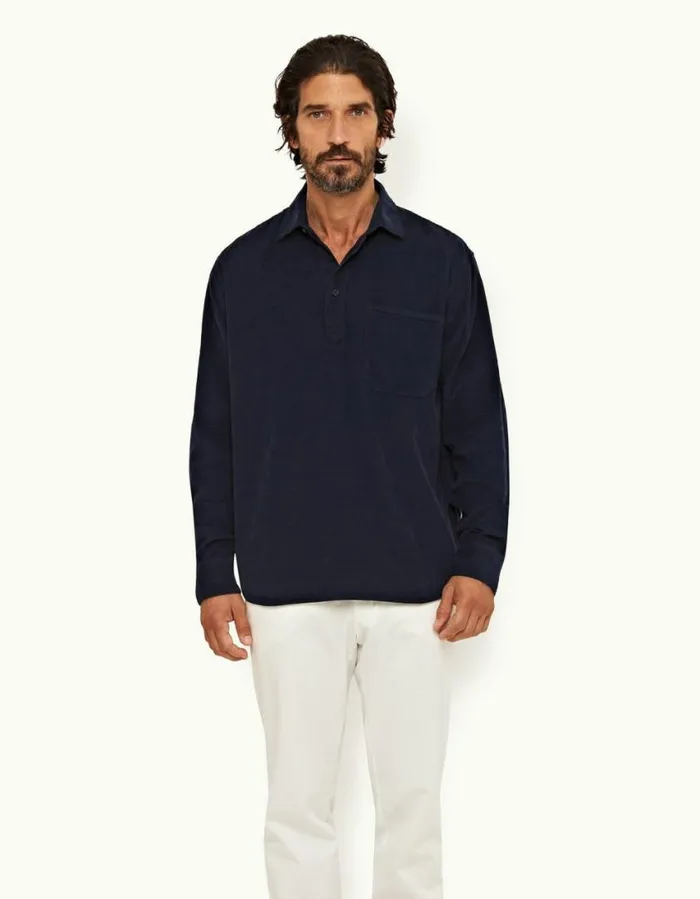 Men Orlebar Brown Shirts Shanklin Cord Midnight Navy