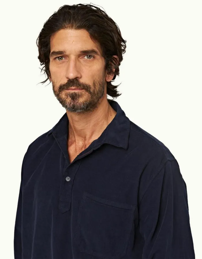 Men Orlebar Brown Shirts Shanklin Cord Midnight Navy