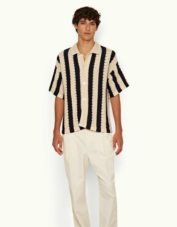 Men Orlebar Brown Shirts Thomas Crochet Night Iriscashew