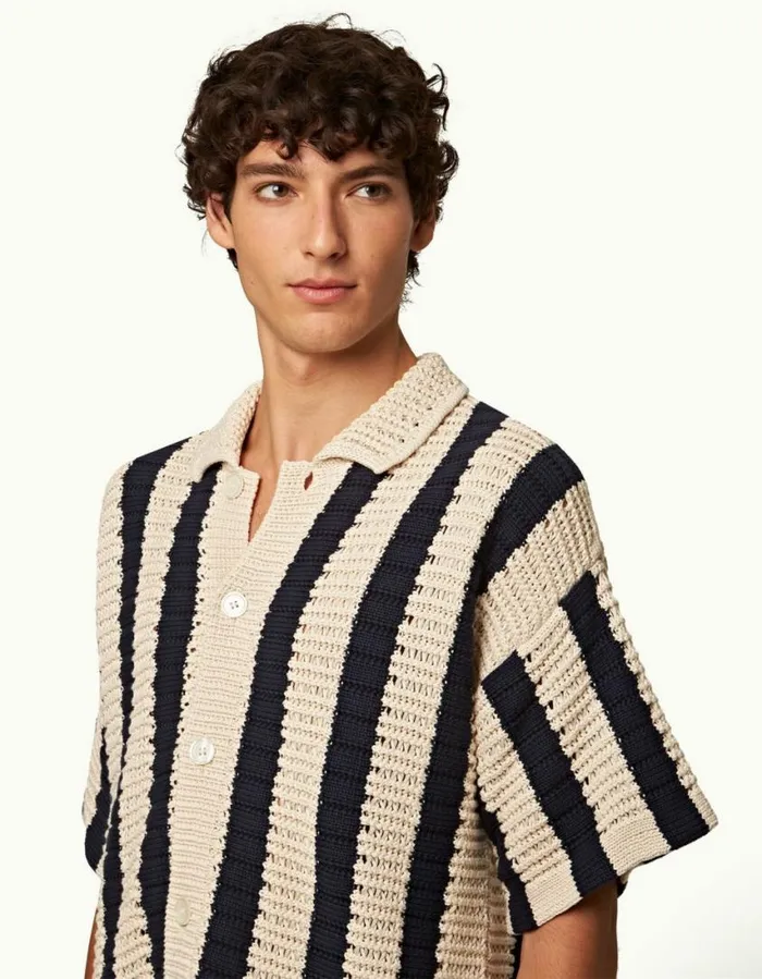 Men Orlebar Brown Shirts Thomas Crochet Night Iriscashew