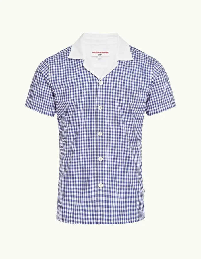 Men Orlebar Brown Shirts Thunderball Gingham Shirt Blueprintwhite