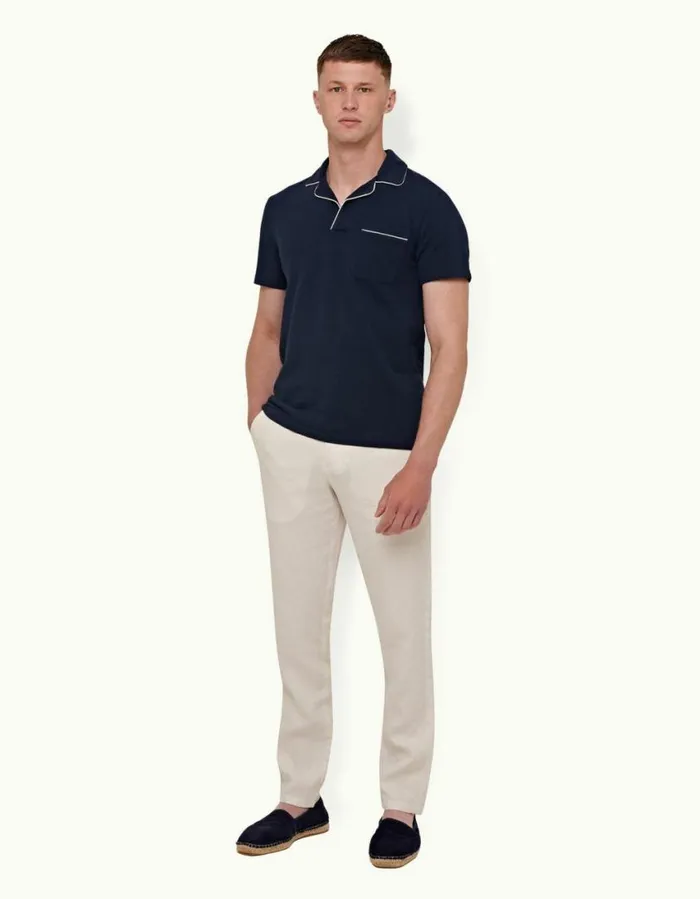 Men Orlebar Brown Trousers Griffon Linen White Sand