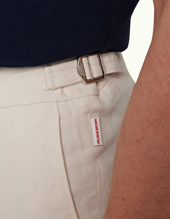 Men Orlebar Brown Trousers Griffon Linen White Sand