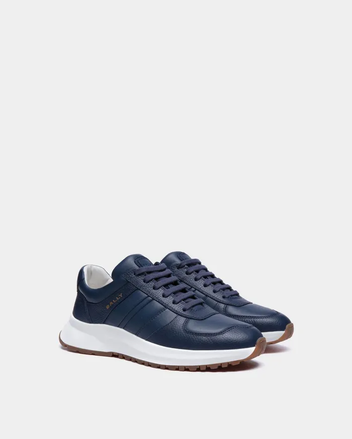 Men Outline Sneaker In Blue Grained Leather Bally Sneakers