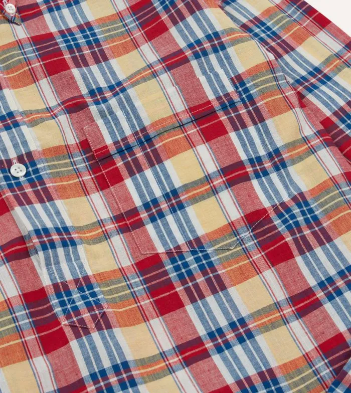 Men Red And Yellow Madras Check Cotton ButtonDown Popover Shirt Drake039s Popover Shirts