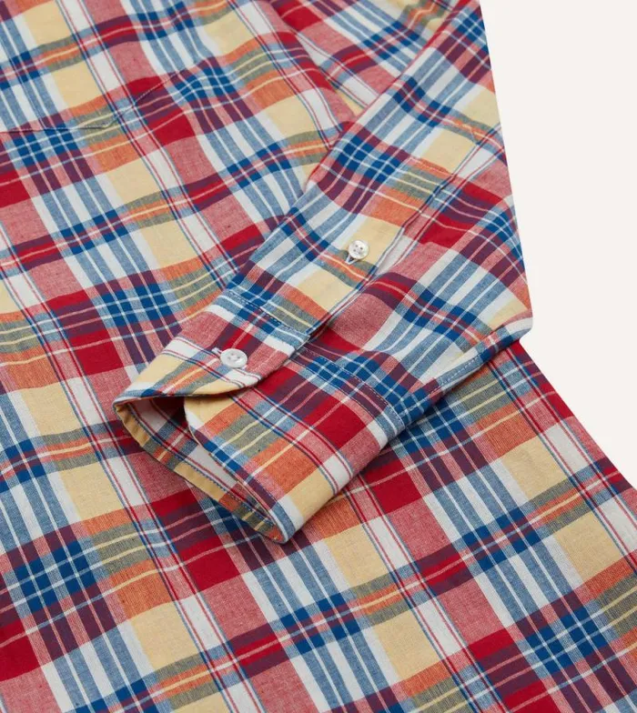Men Red And Yellow Madras Check Cotton ButtonDown Popover Shirt Drake039s Popover Shirts