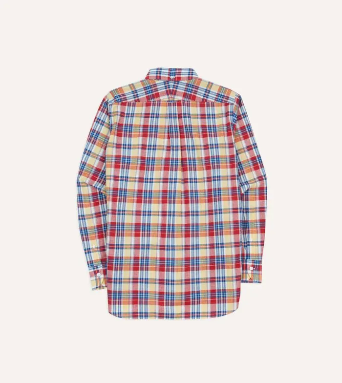 Men Red And Yellow Madras Check Cotton ButtonDown Popover Shirt Drake039s Popover Shirts