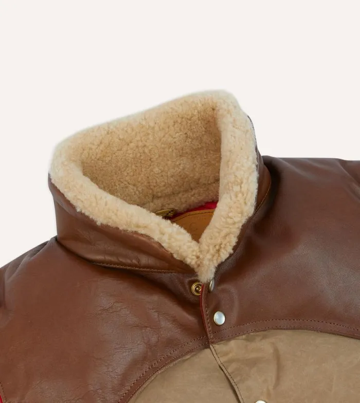 Men Rocky Mountain Featherbed For Drake039s Brown Waxed Cotton Christy Down Vest With Shearling Collar Drake039s Coats and Jackets