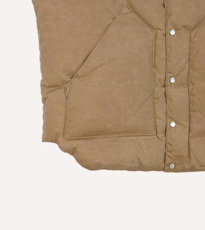 Men Rocky Mountain Featherbed For Drake039s Brown Waxed Cotton Christy Down Vest With Shearling Collar Drake039s Coats and Jackets