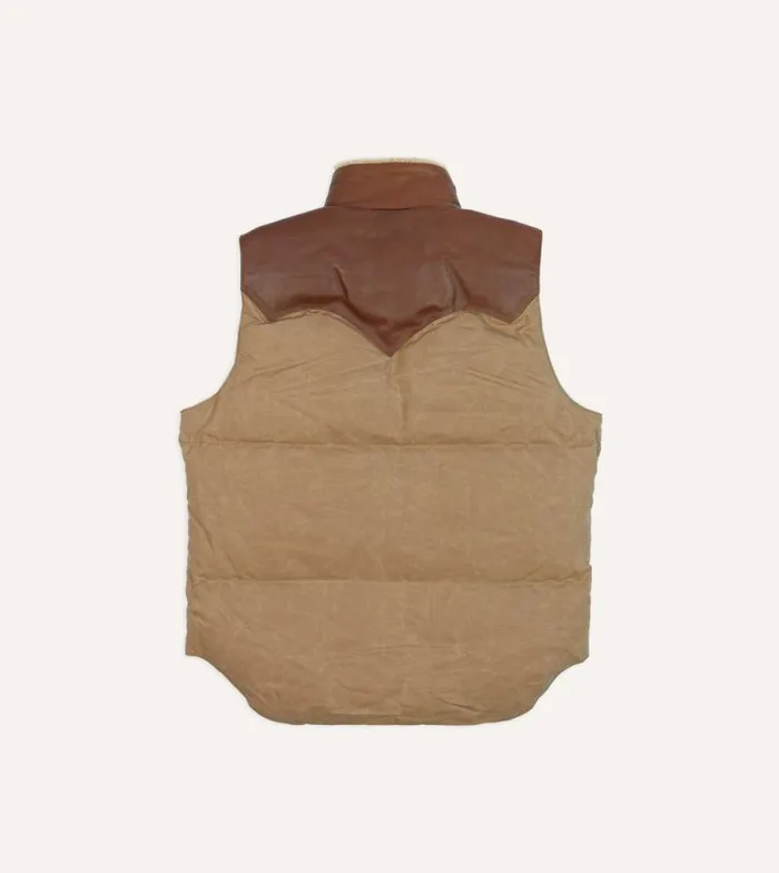 Men Rocky Mountain Featherbed For Drake039s Brown Waxed Cotton Christy Down Vest With Shearling Collar Drake039s Coats and Jackets