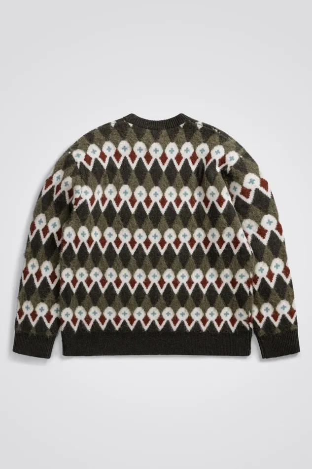 Men Rune Merino Fair Isle Jacquard Sweater Ivy Green Norse Projects Knitwear