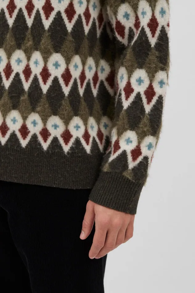 Men Rune Merino Fair Isle Jacquard Sweater Ivy Green Norse Projects Knitwear