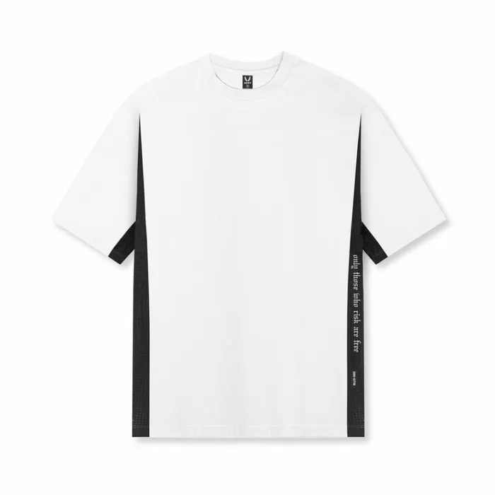 Men Short Sleeves ASRV Supima Mesh Panel Oversized Tee White