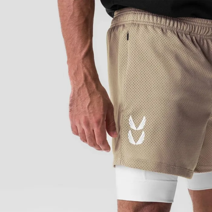 Men Shorts ASRV SilverPlus Mesh 5034 Liner Short Khakiwhite