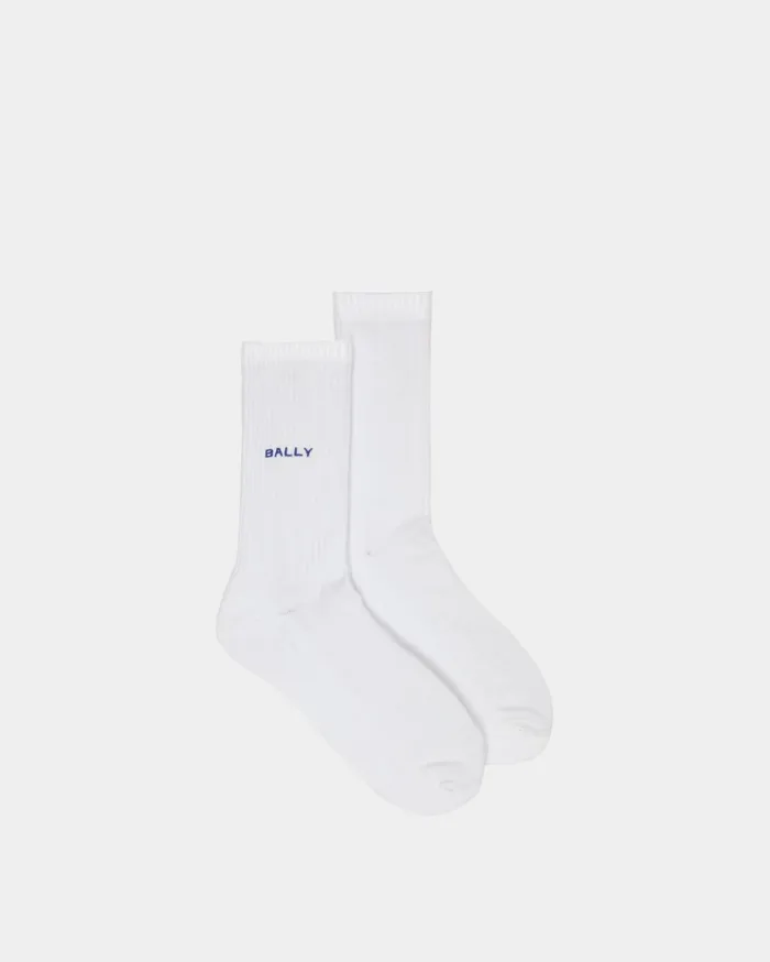 Men Socks In White Cotton Bally Socks