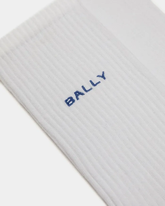 Men Socks In White Cotton Bally Socks