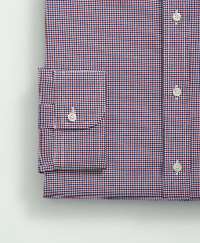 Men Stretch Supima Cotton NonIron Poplin Polo ButtonDown Collar Checked Dress Shirt Dark Red Brooks Brothers Dress Shirts