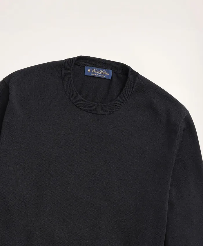 Men Supima Cotton Crewneck Sweater Black Brooks Brothers Sweaters