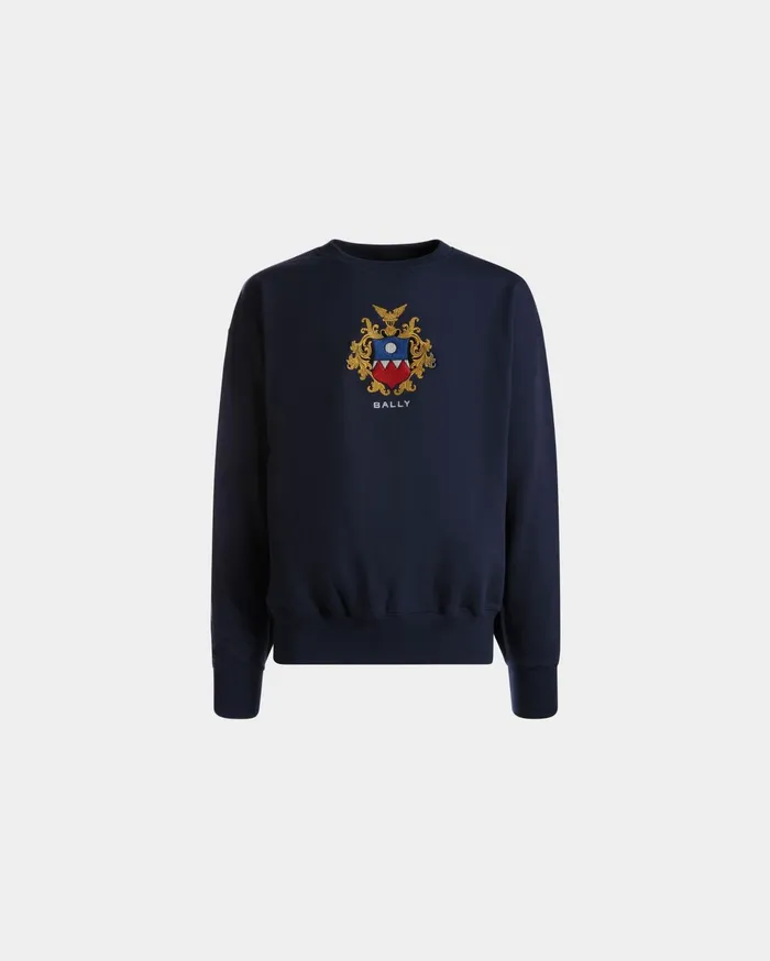Men Sweatshirt In Navy Blue Cotton Bally Tracksuits