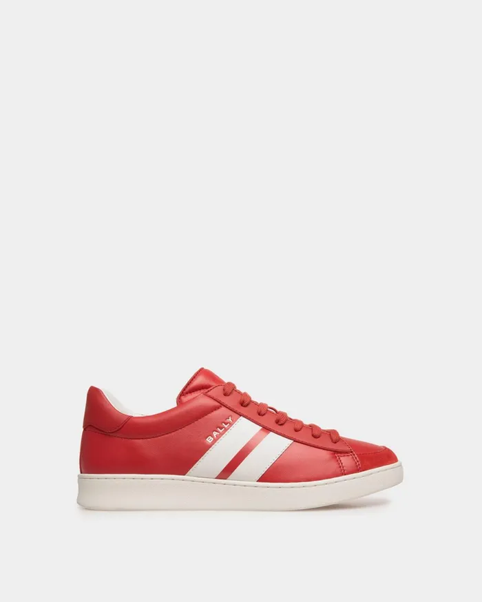 Men Tennis Sneaker In Candy Red And White Leather Bally Sneakers