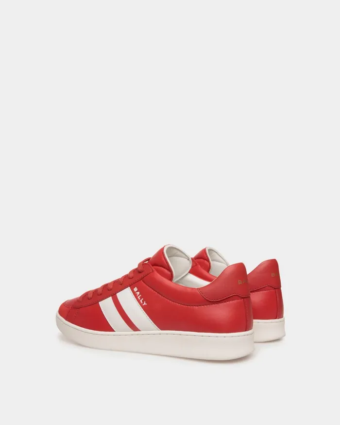 Men Tennis Sneaker In Candy Red And White Leather Bally Sneakers