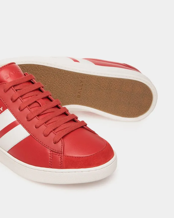 Men Tennis Sneaker In Candy Red And White Leather Bally Sneakers