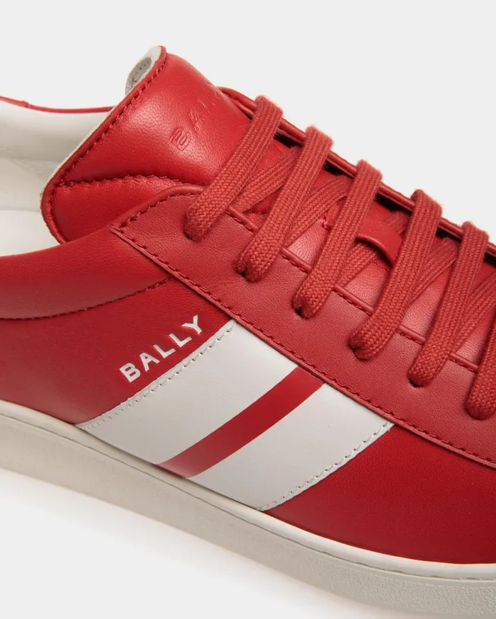 Men Tennis Sneaker In Candy Red And White Leather Bally Sneakers