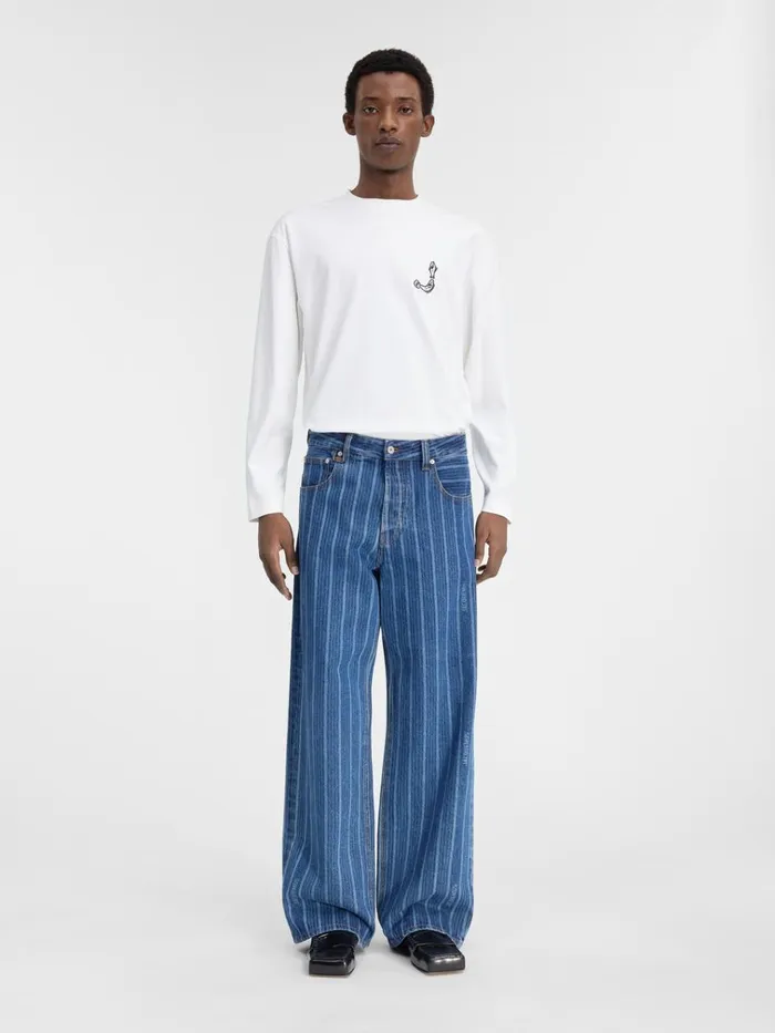 Men The Wide DeNmes Denim Pants Print Blue Stripes JACQUEMUS Denim