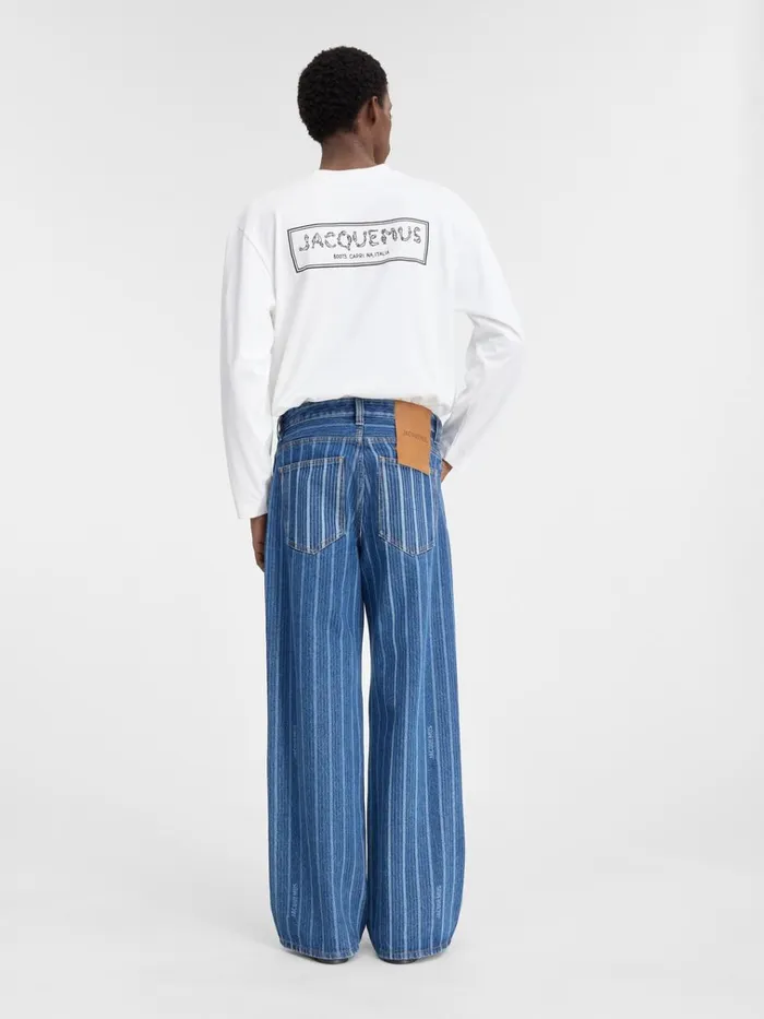 Men The Wide DeNmes Denim Pants Print Blue Stripes JACQUEMUS Denim