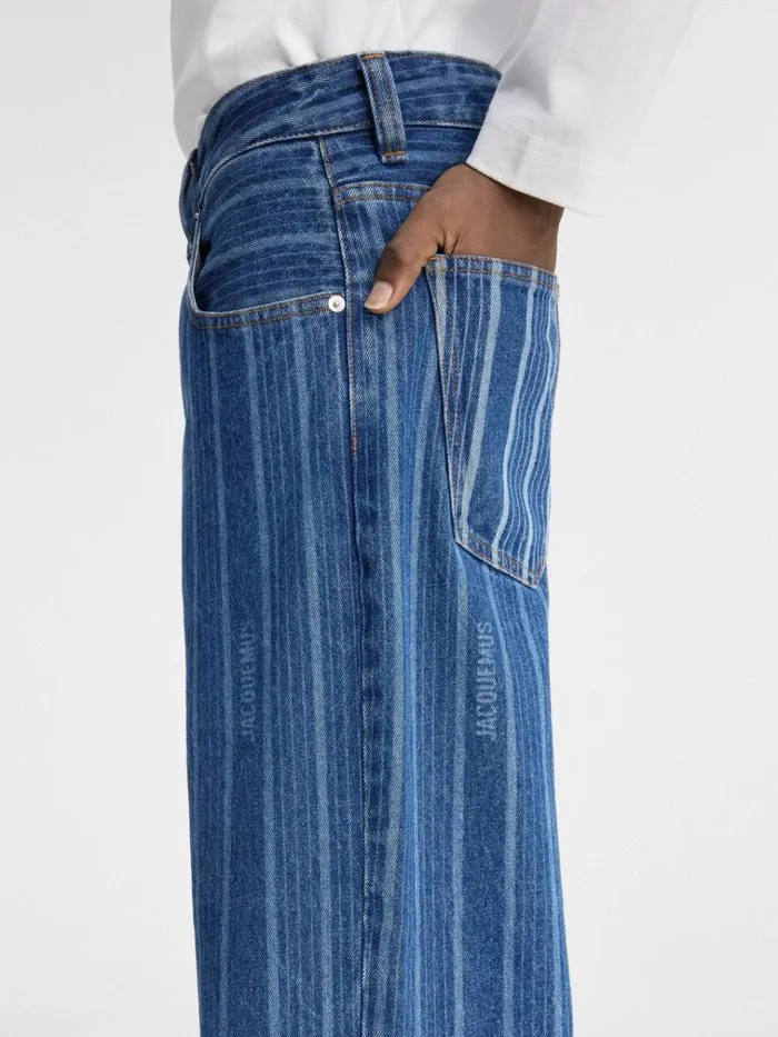 Men The Wide DeNmes Denim Pants Print Blue Stripes JACQUEMUS Denim