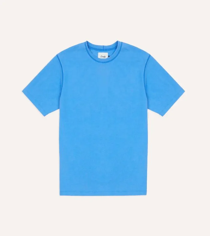 Men Washed Blue Cotton Crew Neck Hiking TShirt Drake039s TShirts