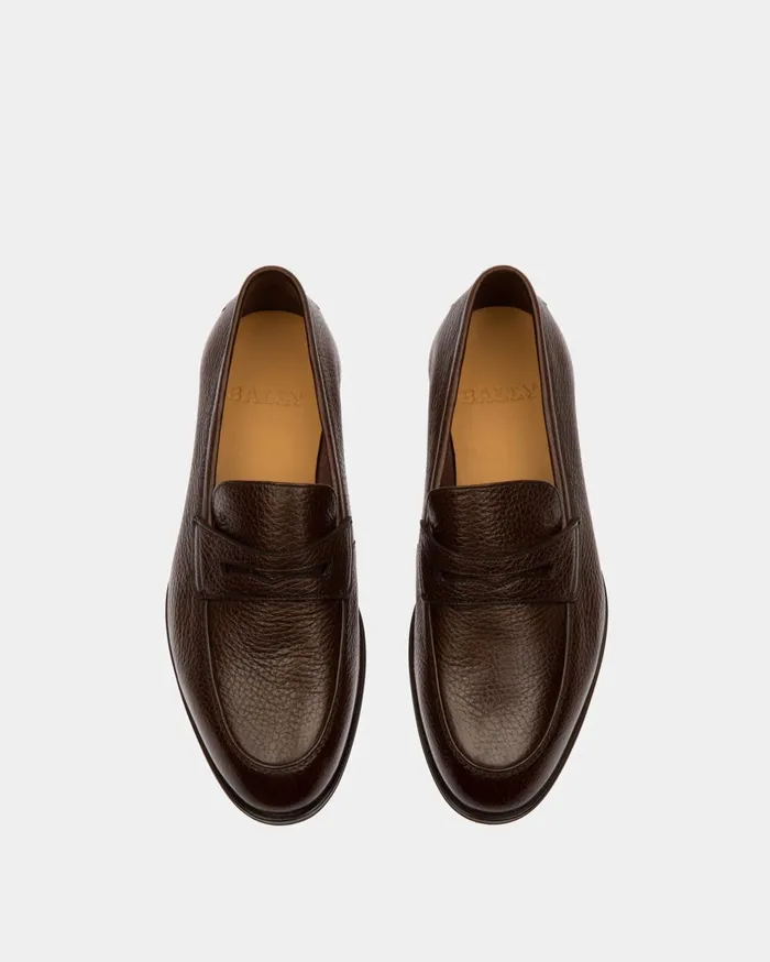 Men Webb Leather Loafers In Brown Bally Loafers and Moccasins
