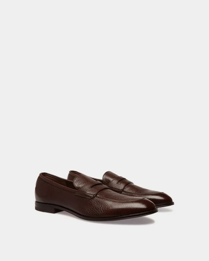 Men Webb Leather Loafers In Brown Bally Loafers and Moccasins