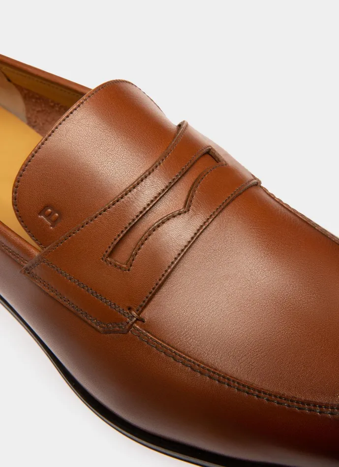 Men Webb Leather Loafers In Brown Bally Loafers and Moccasins