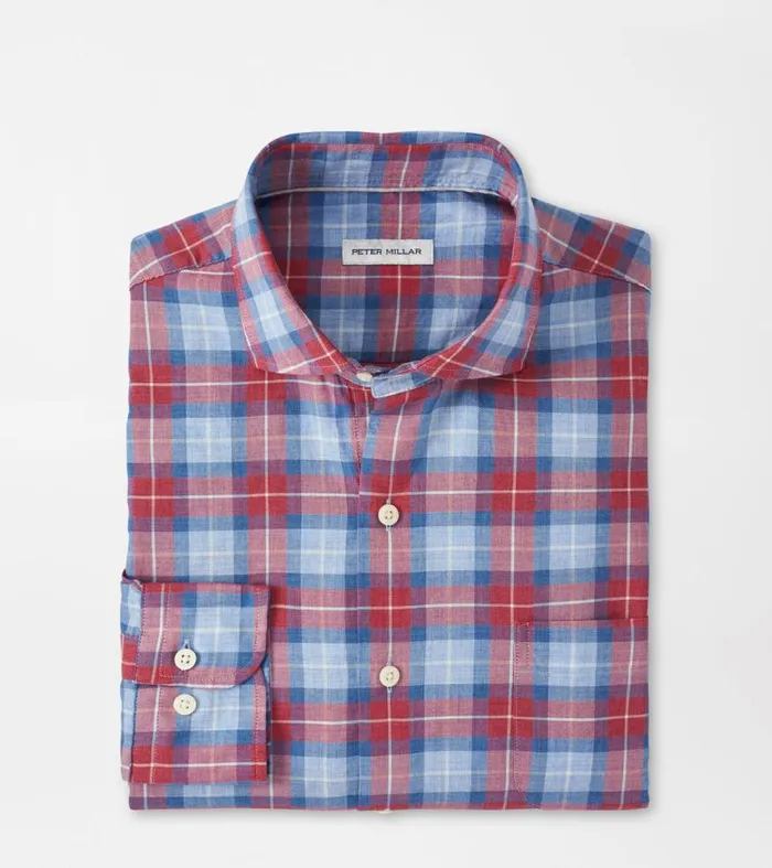 Mens Alton Cotton Sport Shirt Cottage Blue Peter Millar Sport Shirts