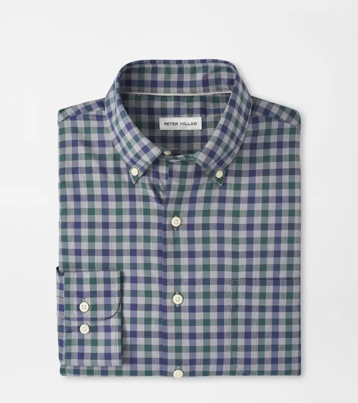 Mens Becket CottonStretch Sport Shirt Gale Grey Peter Millar Sport Shirts