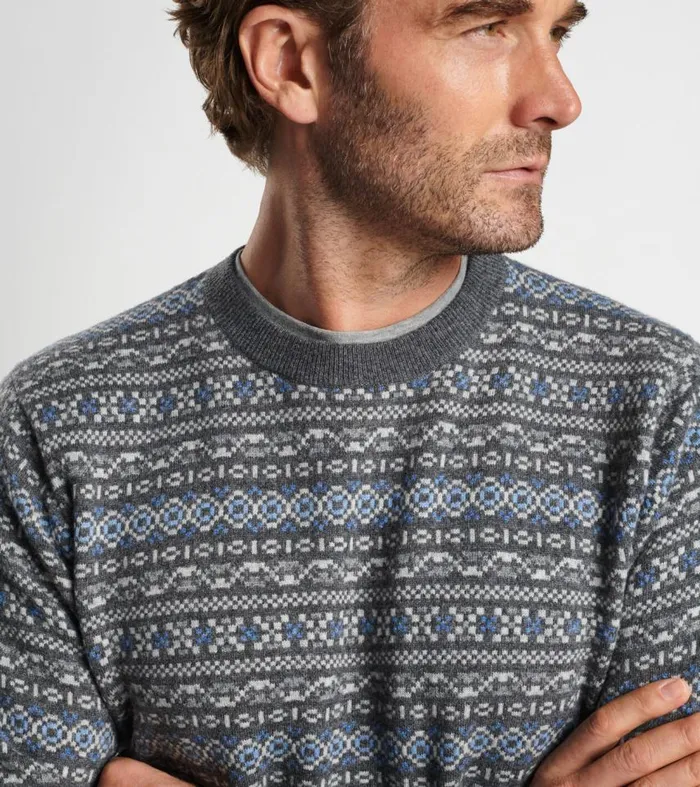 Mens Conway Wool Cashmere Fair Isle Crew Iron Peter Millar Sweaters Mens Conway Wool Cashmere Fair Isle Crew Iron Peter Millar Sweaters