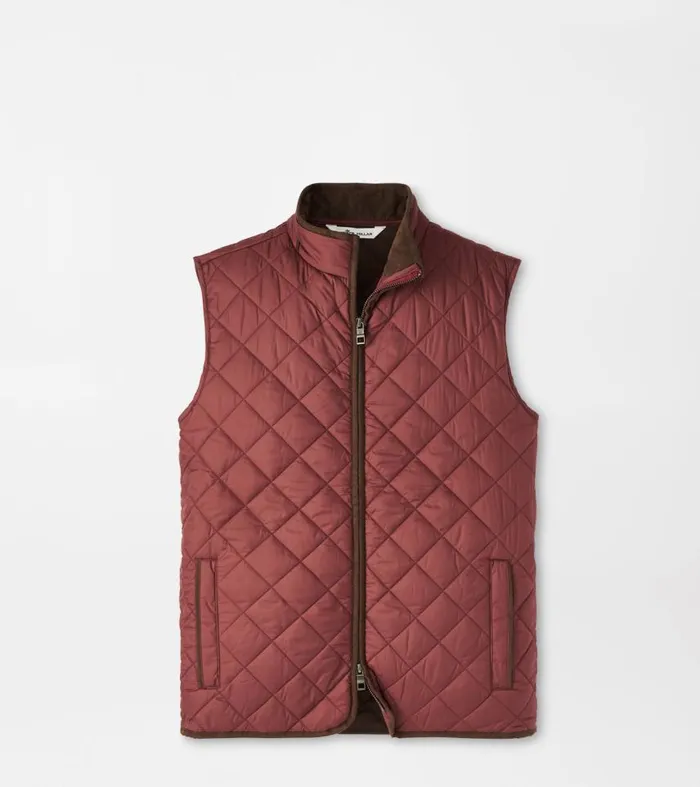 Mens Essex Quilted Travel Vest Cranberry Peter Millar Vests