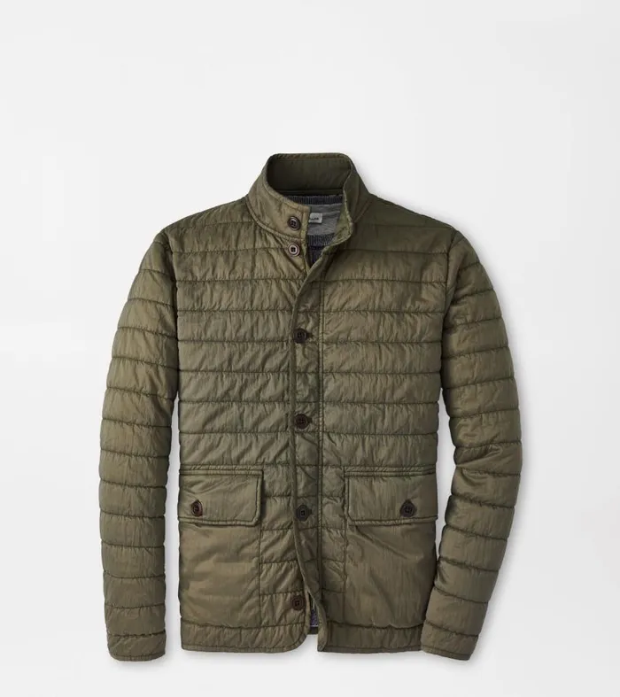 Mens Greenwich GarmentDyed Bomber Juniper Peter Millar Jackets and Coats