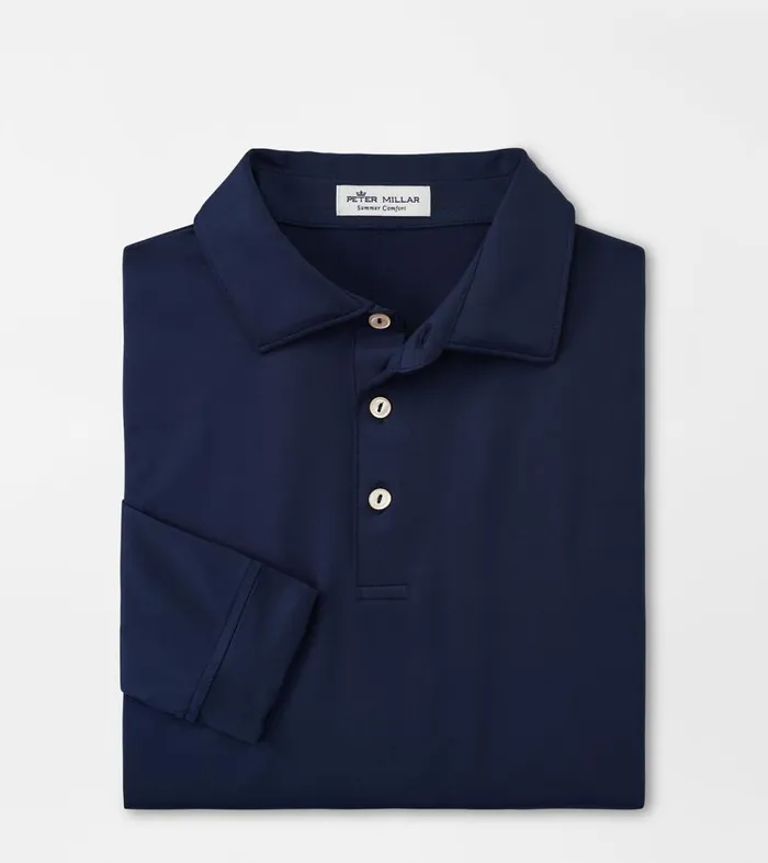 Mens Solid Stretch Jersey Long Sleeve Polo Navy Peter Millar Polos