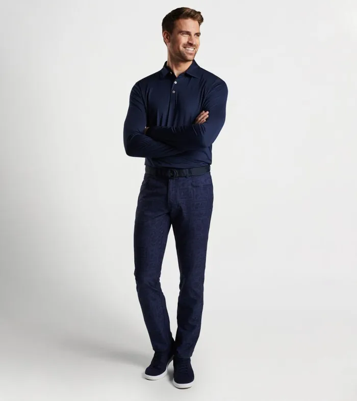 Mens Solid Stretch Jersey Long Sleeve Polo Navy Peter Millar Polos