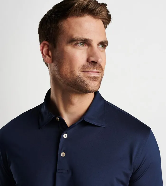 Mens Solid Stretch Jersey Long Sleeve Polo Navy Peter Millar Polos