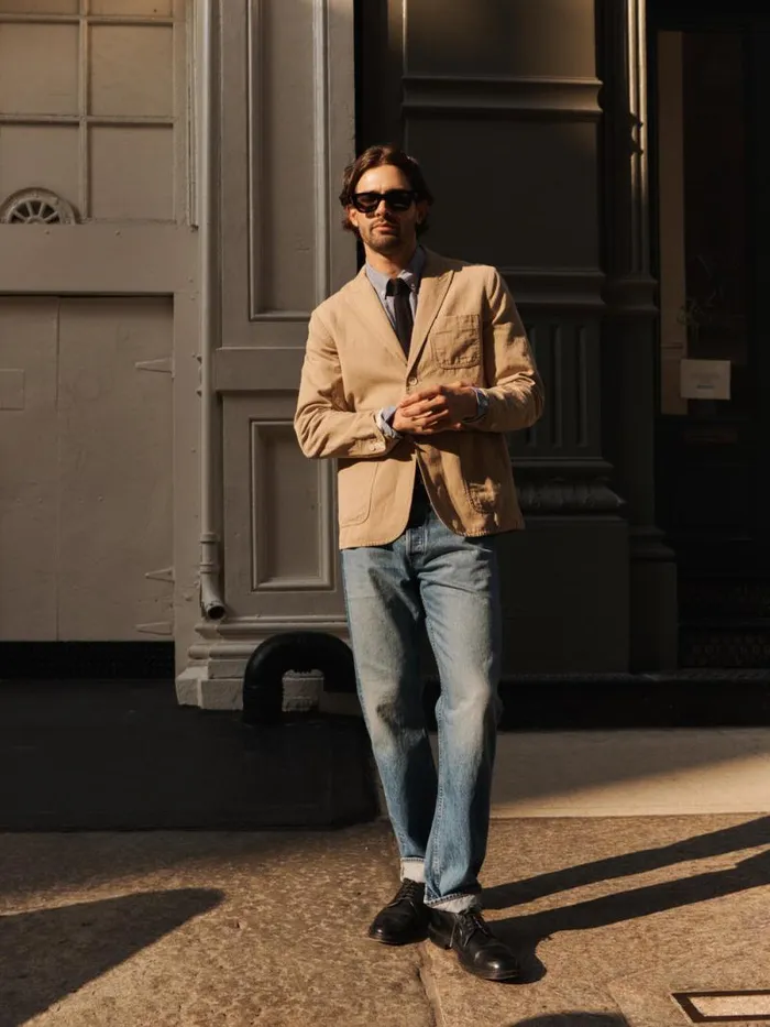 Mercer Blazer In Cotton Linen Khaki Men Alex Mill Suiting Blazers