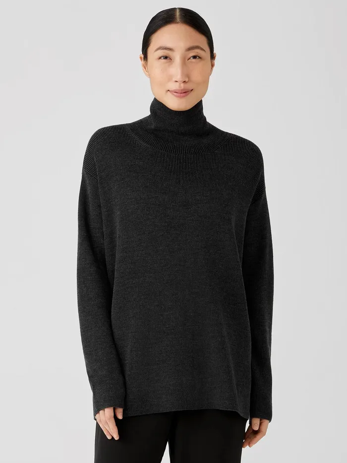 Merino Turtleneck Top Charcoal Women Eileen Fisher Sweaters and Cardigans